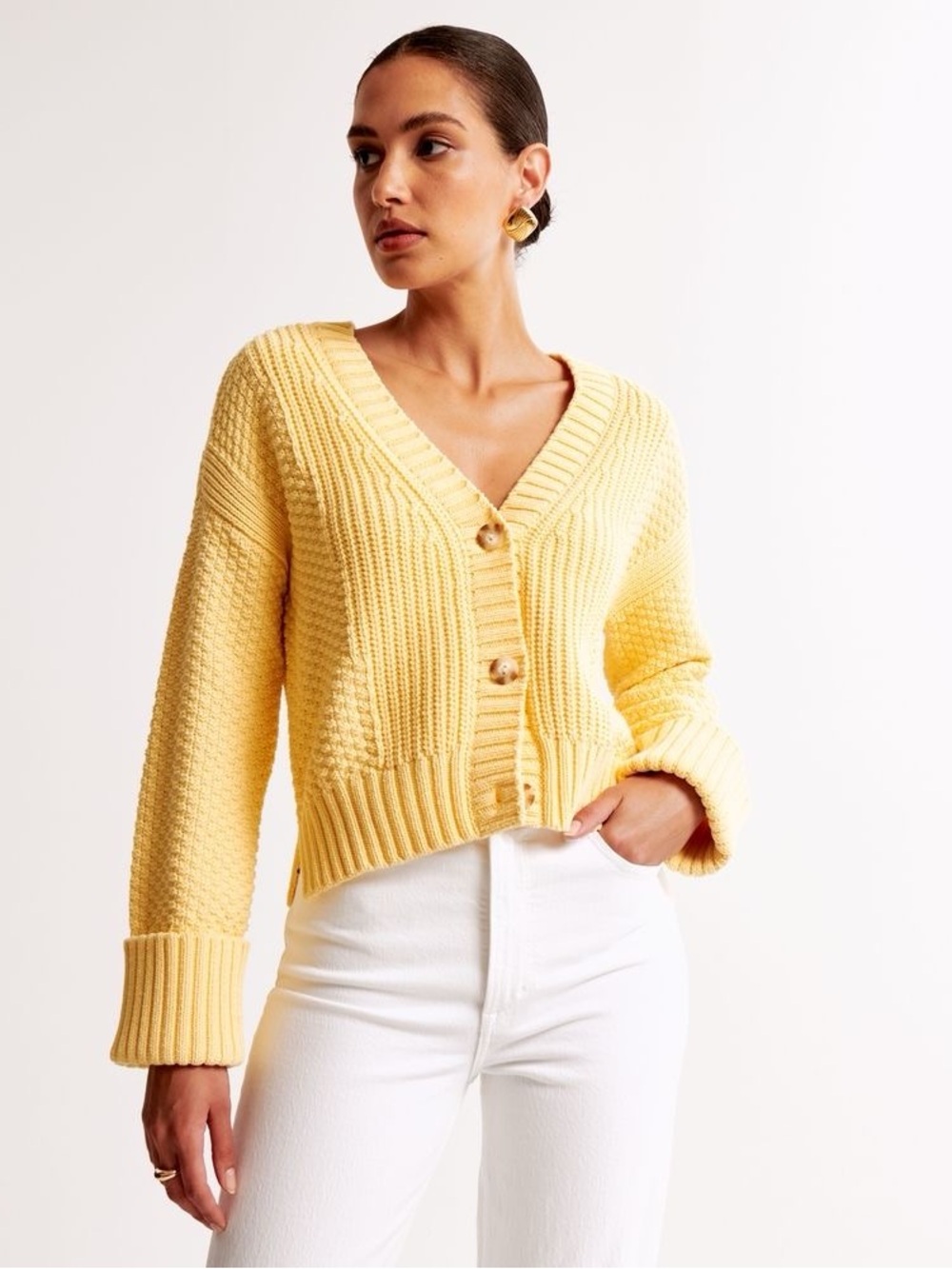 The A&F Cameron Cotton-Blend Seed Stitch Cardigan - Picture 2 of 5